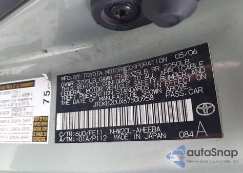 2006 Toyota Prius из США, поврежденный, VIN JTDKB20UX67500958